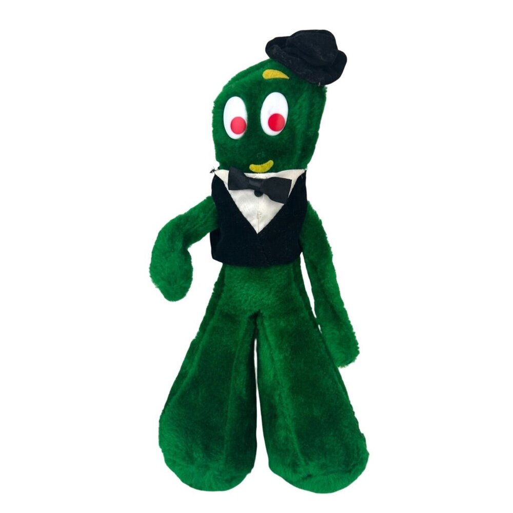 Vintage 80s Gumby Tuxedo Plush Stuffed Animal Ace Novelty Co. Cartoon Green READ
